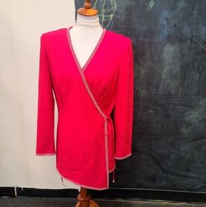Vintage Solini Red and Rhinestone Wrap String Tie Jacket